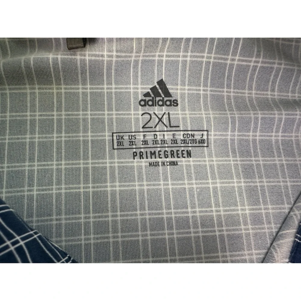 Adidas Golf Polo Shirt Primegreen Plaid‎ Short Sleeve Blue 2XL Mens
